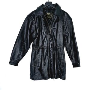 Vintage Gio Armand Made In Italy Black Genuine Leather Long Line Jacket Size L